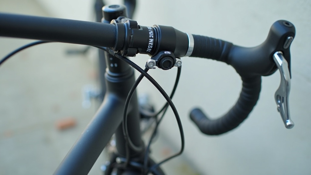 Close-up of a bicycle brake system showing cable, lever, and caliper on a bike wheel